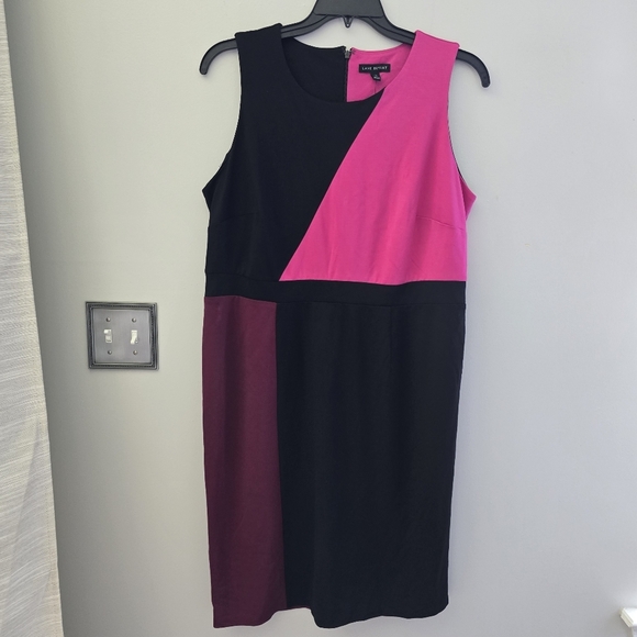 Lane Bryant Women's Plus Colorblock Sheath Pink Black Sleeveless Midi Dress 16 - Picture 2 of 6